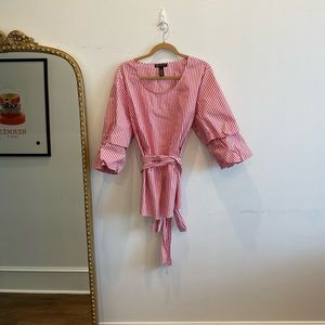 INC International Concepts Pink and White Striped Tie-Waist Blouse